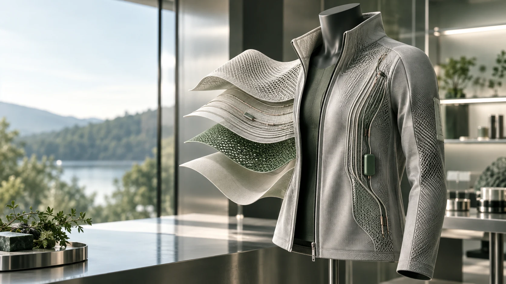 Concept visualization of layered intelligent clothing and a wearable control module